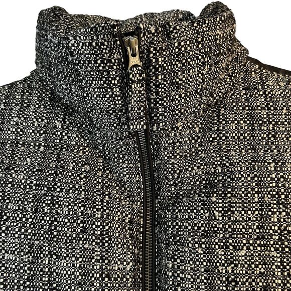 Talbots Down Filled Puffer Quilted Vest SMALL Black White Tweed Fabric Front - Picture 3 of 12